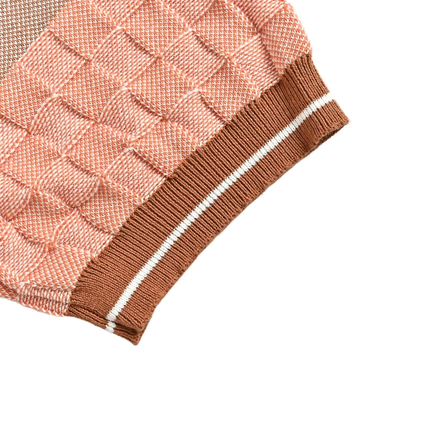 Louis Vuitton/Louis Vuitton 26ss leather striped checkerboard knitted Polo short sleeves
